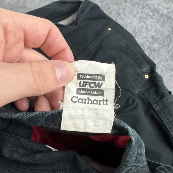 VTG Carhartt Bib Overalls Mens 52x31 Black Duble Knee Duck Quilt Lined USA RO2 - Picture 11 of 11